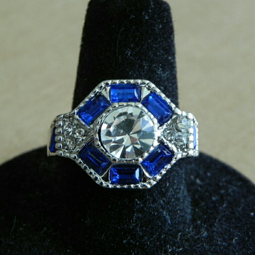 SOLD!!! Octagonal Halo Sapphire Ring Size 9 ( US ) - Picture 1 of 7